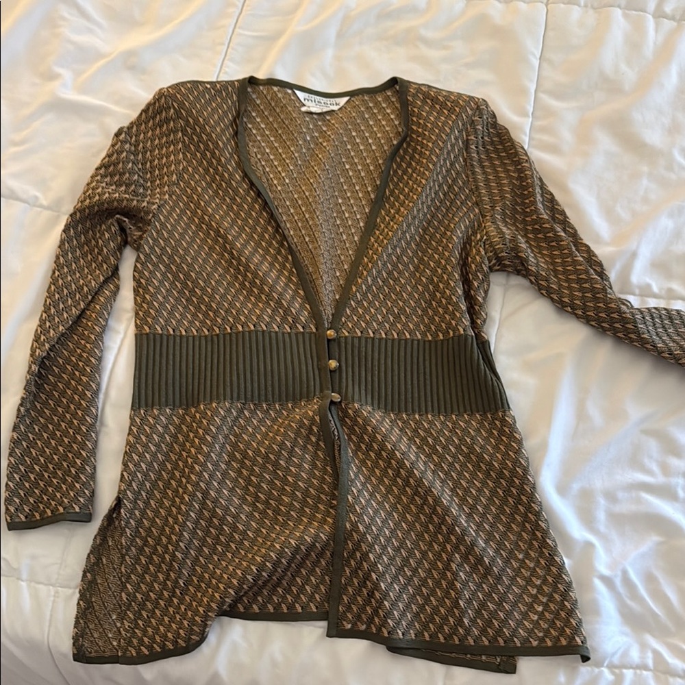 St. John Green and Brown Geometric Blazer
